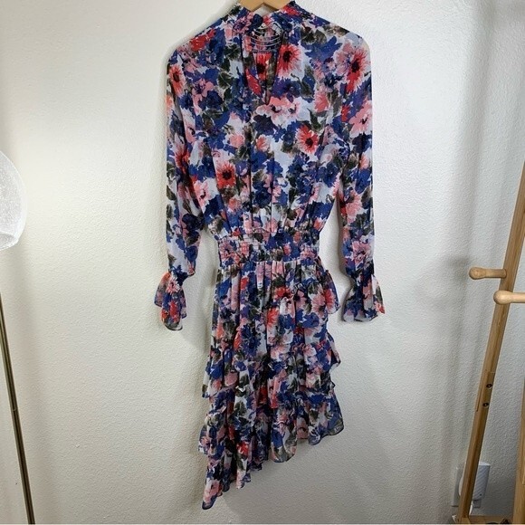 MISA x Revolve Savanna Floral Asymmetrical Long Sleeve Mini Dress Size Small - Picture 7 of 7